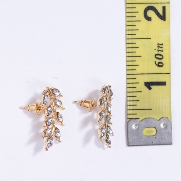 Gold Rhinestone stud Earrings clear Leaf Dainty small  ear climbers new 💖 2/$30 - Picture 9 of 12